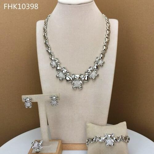 Yuminglai Fashion Design XOX Rhinestone Elegant Teddy Bear Ladies Jewelry Sets FHK10398