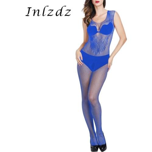 Womens Exotic Apparel Sexy Bodysuit See-through Mesh Lingerie Crotchless Bodystocking Round Neck Sleeveless Tights Nightwear