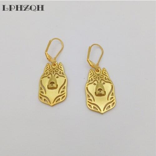 LPHZQH Trendy Cute Siberian Husky Dog Earings For Women Fashion Jewelery Drop Earings Christmas Gift Jewelry Gold Color