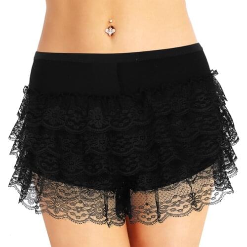 ChicTry Women Black/White Layered Ruffles Lace Stretchy Underskirts Gymnastics Ballet Dance Costume Safety Shorts Skirt Panties