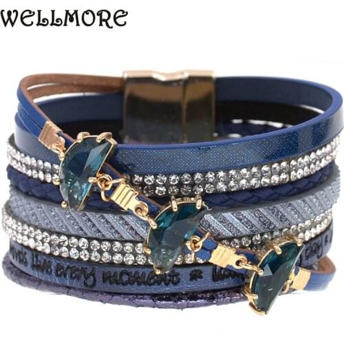 Leather Bracelet women Trendy glass Rhinestone Crystal Femme charm Bracelets & Bangles wrap bracelets For Women Jewelry