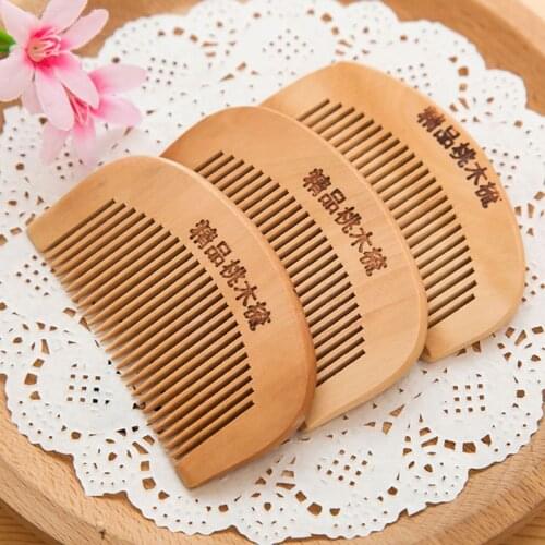1Pc 8.7cm Natural Peach Wood Thickened Curved Pocket Hair Comb Massage Anti-Static Fine-Tooth Salon Styling Tool Hairdressing Ba
