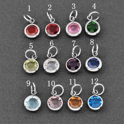 10pcs/lot Birthstone Charm for Jewelry Necklace and Bracelet Crystals Stainless Steel Constellation Stone