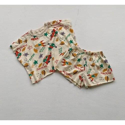 2021 new cotton girls boys 2 pcs set summer cotton printed t shirt+shorts cool soft kids suit