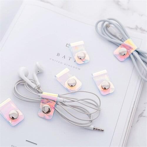3pcs Stationery Line Cord Buckle Line Laser Color Desktop Set Organizer Clip Earphone Tie Desktop w48 Wire Holder Winder