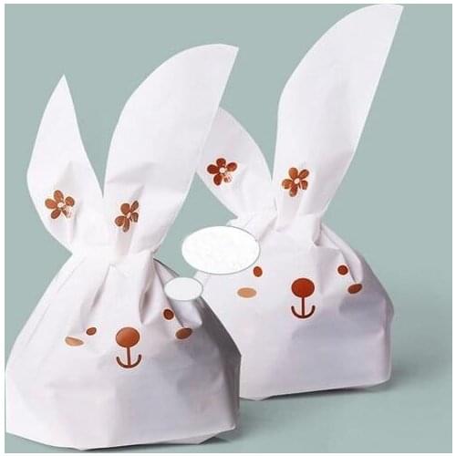 50PCS 13.5x22cm lovely white rabbit ear biscuit plastic bag cookie food cake package bakery Wedding Candy gift packaging