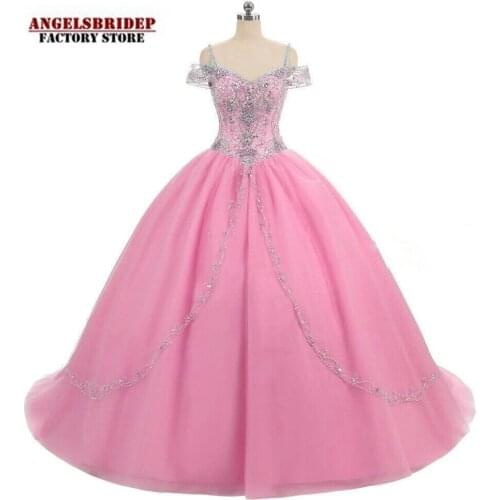 Angelsbridep Spaghetti Straps Quinceanera Dresses Sweet 16 Dress Formal Sweetheart Crystals Sparkly Cinderella Party Gowns Hot