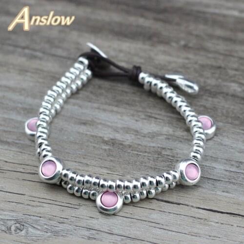 Anslow Fashion Jewelry Brand Sweet Candy Jelly Color Handmade DIY Beads Leather Bracelets Girl Party Christmas Gift LOW0729LB