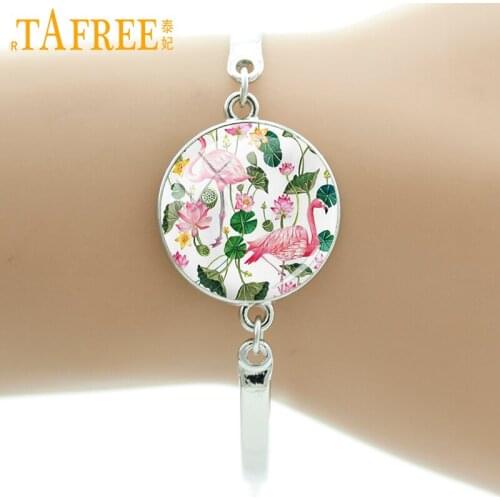 TAFREE Pink Flamingos silhouette Pattern Bracelets lovely summer romantic bracelet fashion animals stock vector jewelry A585