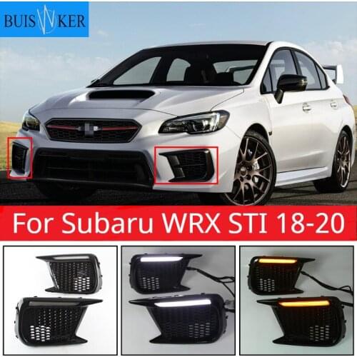 For Subaru WRX STI 18-20 Limited Switchback White LED DRL Daytime Running Light + Amber Dynamic Led Turn Signal Bezels Fog Lamp