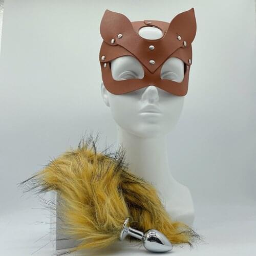 Erotic Gadgets Leather Mask Fetish BDSM Slave Anal Plug Femdom Fox Tail Bondage Set Porn Toys Dildos Role Play Games For Adults