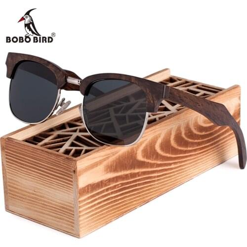Gafas de sol hombre BOBO BIRD Brand Black Wood Sun glasses Women Men Handmade Sun Glasses with Wooden Box C-AG017a