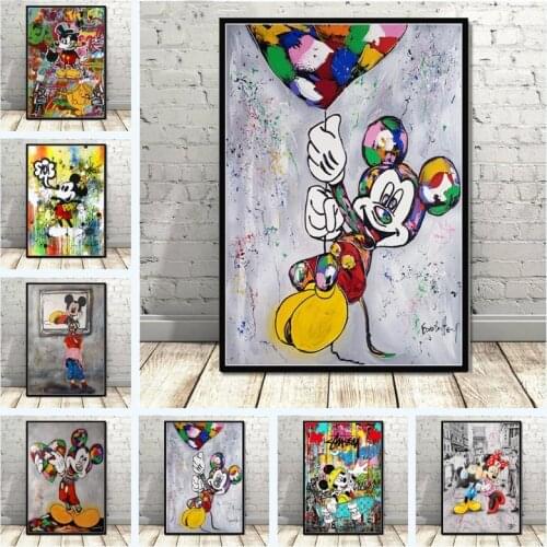 Graffiti Street Art Disney Mickey and Minnie Painting Posters Prints On Canvas Wall Picture for Living Room Cuadros Decor
