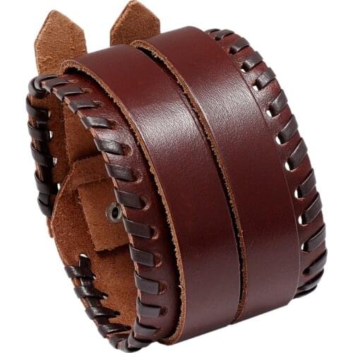 Jessingshow Fashion Double Belt Leather Wrist Friendship Big Wide Bracelet for Men Buckle Vintage Punk Adjustable Length Jewelry
