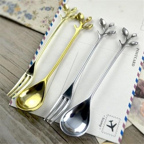 Classic Coffee Spoon Branch Shape Dessert Spoon Food Grade Metal Ice Cream Candy Tea Spoon Tableware Vintage Royal