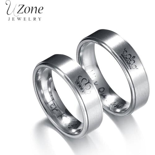 UZone King and Queen Stainless Steel Ring Anniversary Engagement Promise Ring Couple Wedding Set