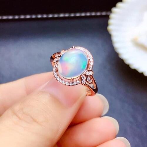Best Gift Natural Real Natural and Real Opal Ring Solid 925 Sterling Silver For Women Colour Gem Stone Rings Fine Jewelry