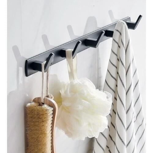 Bathroom Hooks Wall Mounted Aluminum Robe Towel Rack Hanger Bedroom Clothes Bag Strong Row Hook Multi-Purpose Holder Organizer