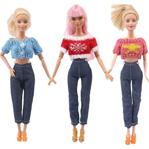 Doll Knitted Sweater Top + Jeans For 1/6 Barbie(11.8inch) , DIY Toys Baby Doll,Simple&Stylish Barbie Wear（BJD Can Also Be Worn