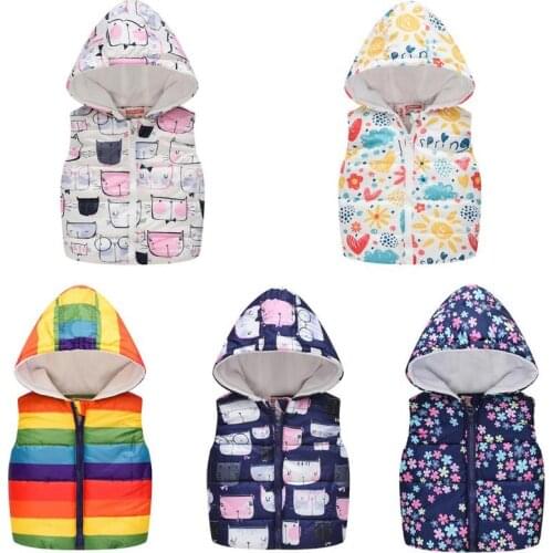 Trendy Kids Boy Girls Outerwear Breathable Hooded Splicing Autumn Spring Cartoon Printing Splicing Zipper Sleeveless Vest Jacket