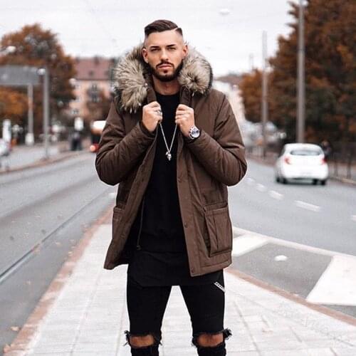 Men 2020 Winter New Casual Faux Fur Collar Long Thick Parkas Jacket Coat Men Outwear Hooded Pockets Waterproof Jackets Parka Men
