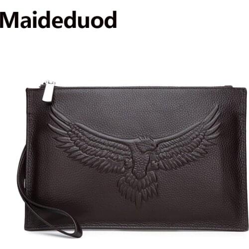 Maideduod Brand Cowhide Men Clutch Wallets Genuine Leather Long Purses Business Large Capacity Wallet Zipper Phone Bag For Male