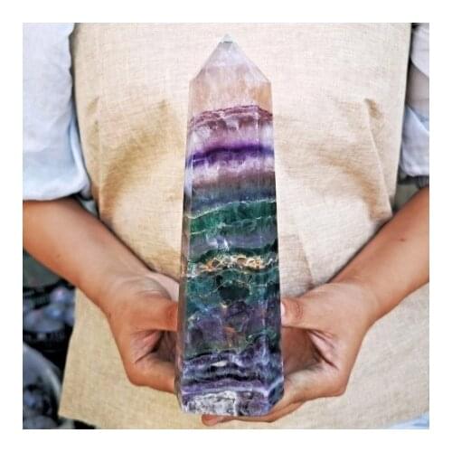 Natural Fluorite Quartz Crystal Obelisk Healing Decoration(With geode)