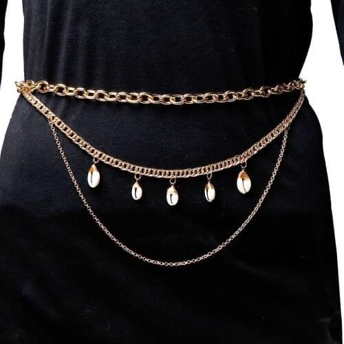 2020 New Trendy Conch Multi-layer Chain Belt for Women Golden Color Round Pendant Belts Party Female Jewellery Accessories