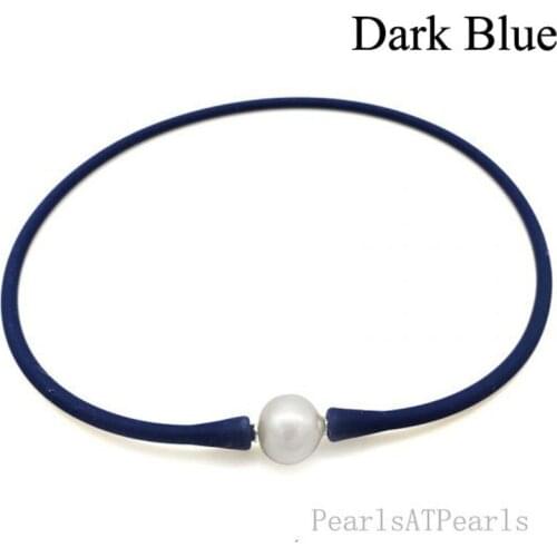 Wholesale 16 inches Dark Blue Rubber Silicone 10-11mm Natural Handmade Pearl Necklace