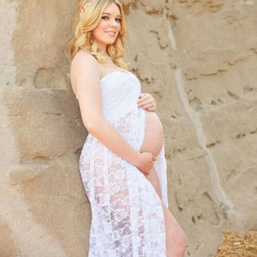Pregnant Women Front Split Long Maxi Maternity Dress Casual Photo Photography Prop Lace Sundress