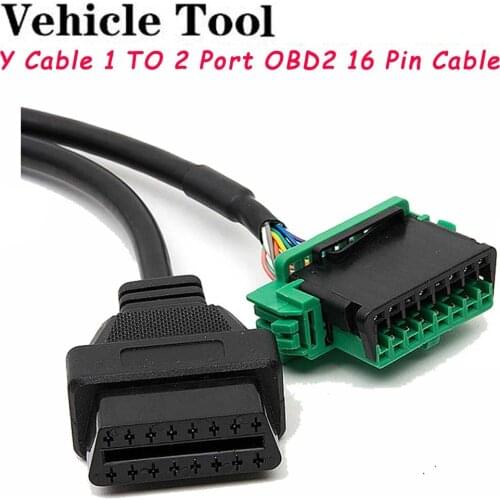 Green OBD 2 OBD2 OBD II Splitter Extension Y Cable 1 To 2 Port 16 Pin Diagnostic ELM327 Electronic Wire Connector
