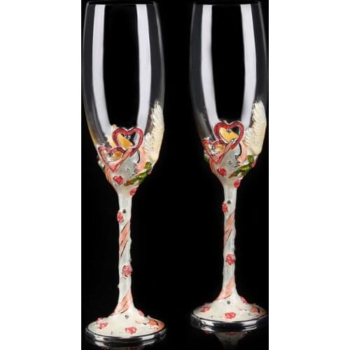 Luxury creative gifts 2pcs/set wedding Enameled glasses crystal goblet cup champagne red wine bride groom party decor Toasting