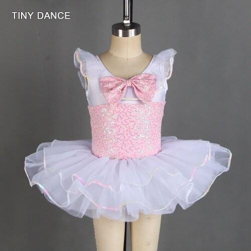 Kids Ballet Tutus Dance Show Costume Sequin Lace and Spandex Bodice with Layers of White Tutu Skirt Performance Dresses 20185