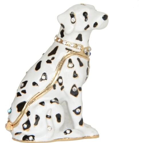 Dalmatian Puppy Dog Bejeweled Trinket Box Metal Jewelry Box Container Dog Figurines Gifts