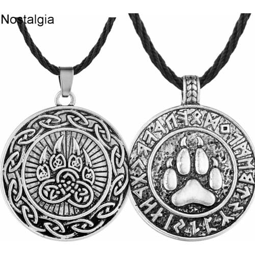 Slavic Veles Symbol Kolovrat Pendant Wolf Bear Paw Amulet Viking Runes Talisman Jewelry Necklace Men Pagan