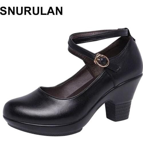 SNURULAN2021 Fashion Women Pumps With High Heels For Ladies Work Shoes Dancing Platform Genuine Leather