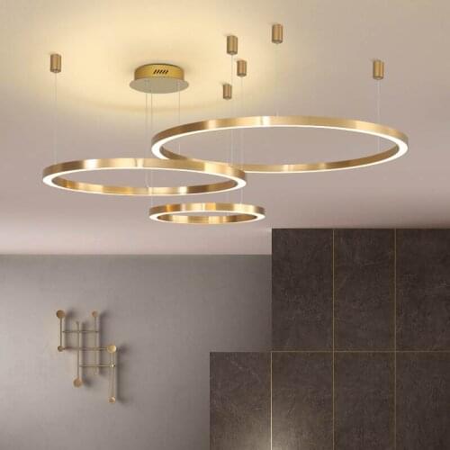 Modern New Simple Rings Home Living Room Dinning Room Loft Gold Lamp Pendant Adjustable Wire Length Dimming Suspension Light