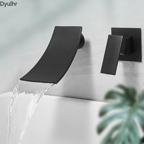 Modern minimalist Bathroom Basin Faucet Waterfall Wall Mounted Chrome Brass Vanity Sink Mixer Tap Single Handle DyuIhr