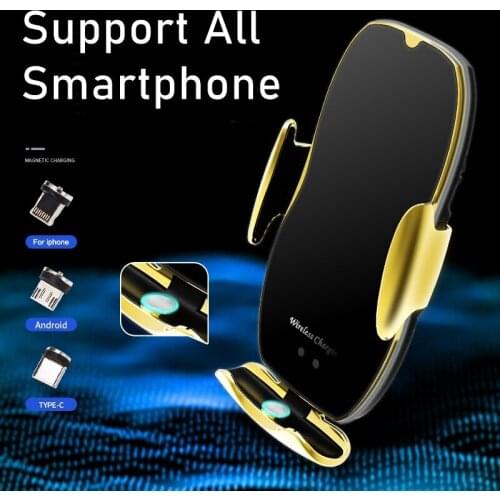 Universal 15W Car Wireless Charger Holder For Iphone XR 8 11 Pro Max Samsung Automatic Sensor Magnetic Car Fast Charger Holder