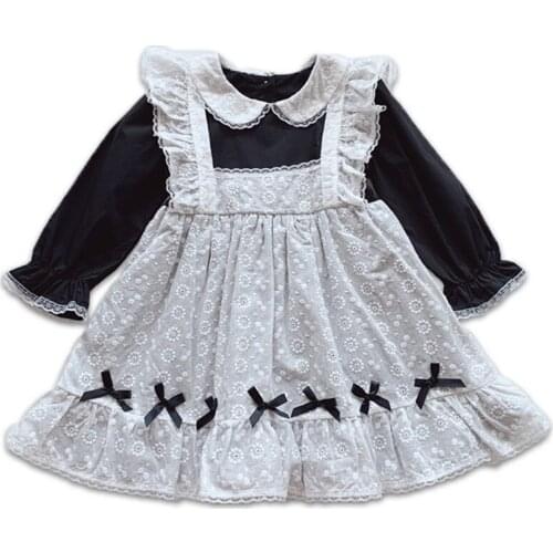 Spring Lolita Girl Dress Cotton Princess Kids Patchwork Dresses Baby Fashion Clothes Cute Peter Pan Collar Toddler Outfits