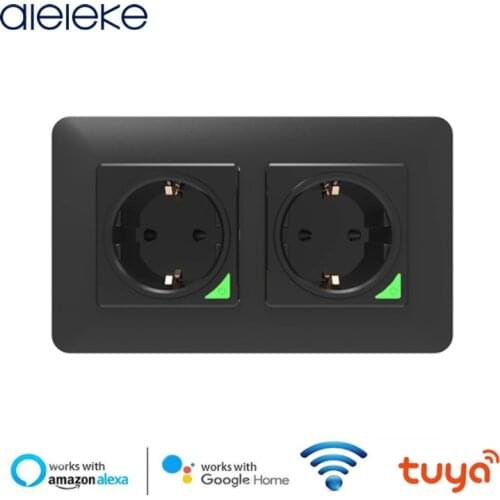 Wifi Double EU Standard Socket,Tuya Smart life APP Voice Remote Control 16A Wifi Power Plug Works With Google Home Alexa