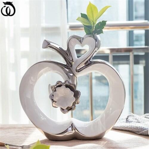 WU CHEN LONG Minimalist Lucky Apple Ceramic Ornament Fengshui Home Furnishing Decoration Craft Figurines Accessories Decor R6573