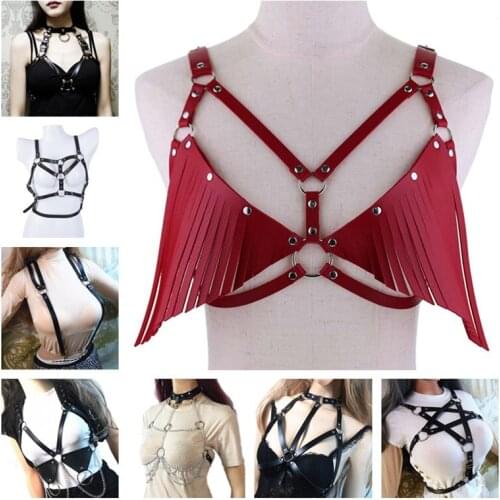 Women Sexy Punk Nightclub Halterneck Choker Gothic Bustier Corset Sculpting Chest Waist Belt Leather Harness Body Bondage Cage
