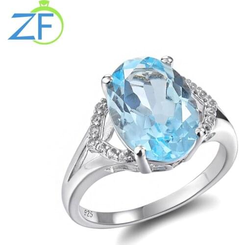 GZ ZONGFA 925 Sterling Silver Women Jewelry Ring Hot selling Oval Natural Sky Blue Topaz Ring