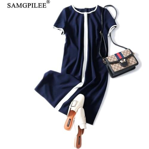 Vestidos Verano 2020 Mujer Dress For Women Casual A-line Solid Knee-length Femme Robe Empire O-neck Plus Size Women Dress 4xl