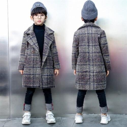 Winter Coat For boys Thick Woolen Jacket For boys Fashion Plaid Kids Outerwear Autumn England Teenage Clothes For boy School