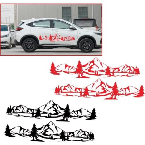 1 Pair Car Tree Mountain Forest Graphic Decal Sticker Universal for SUV Offroad RV Camper Van Black/Red