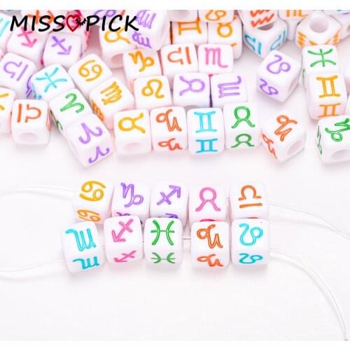 100pcs Acrylic Beads Cube Colorful Constellation Pattern Loose Spacer Beads for Handmade Jewelry Making DIY Bracelet Accessories