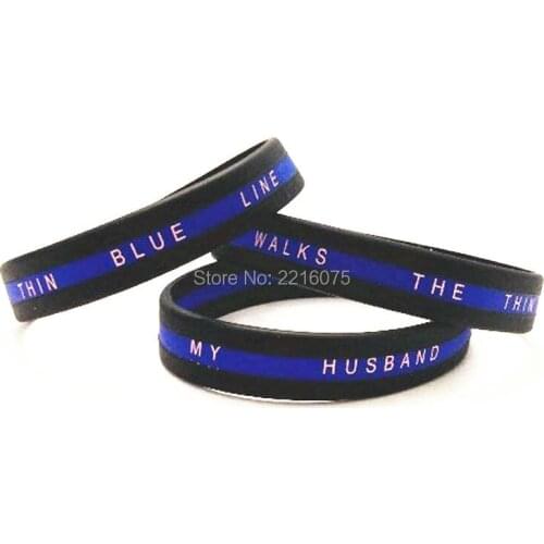 1000pcs triband My Husband Walks Thin Blue Line silicone wristband rubber bracelets free shipping by DHL express