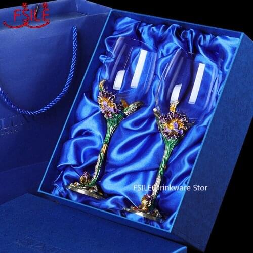 2-piece gift box enamel wine crystal cup set high quality crystal cup wine glass Champagne Cup